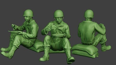 americano soldado ww2 comiendo 3 a13 hombre militar escultura guerra miniatura figura Ejército m1 Guerra Mundial aliados garand comida beber comer action figure almuerzo 3d print model - Mito3D
