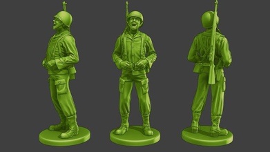 american soldier ww2 laugh 3 a15 sculpture miniature figure man war military army hair battle worldwar allies garand thompson cover fire helmet action-figure 3d print model - Mito3D