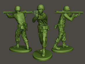 il soldato americano ww2 sparare stand a4 guerra azione in miniatura figura la scultura uomo uomini militare l'esercito launcher bazooka worldwarii razzo pistola gli alleati le riprese 3d print model - Mito3D