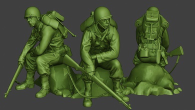 americano soldato ww2 sedersi a10 3d stampa modello in figurine 3dexport miniatura scultura figura azione uomo guerra militare esercito m1 seconda mondiale alleati garand rivelatore ingegnere scr 300 3d print model - Mito3D
