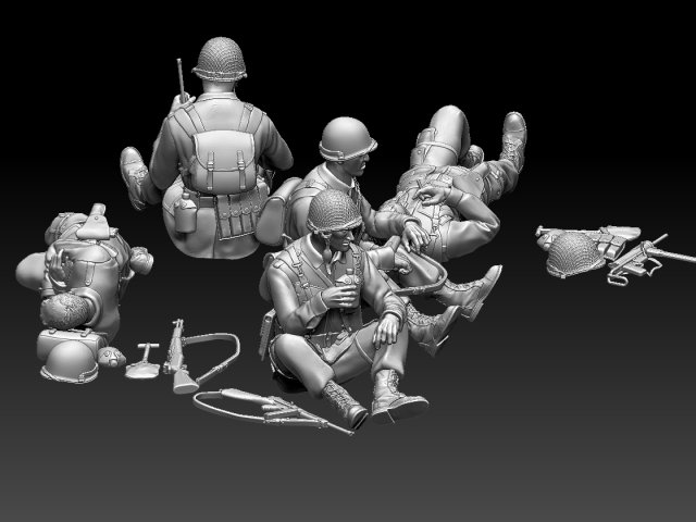 amerikanisch soldaten ww2 3d drucken modell figuren 3dexport älter krieg armee garand usa fett m3 gewehr thompson 2ww wwii panzer besatzung sherman stuart us 3D print model - Mito3D