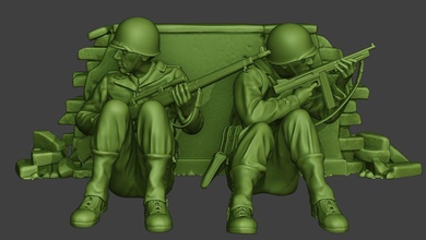 american soldiers ww2 cover a10 miniature figure man soldier military allies garand wall m1 m1918 springfield thompson hero carring wounded 3d print model - Mito3D