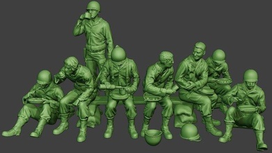 american soldiers ww2 lunch a13 pack1 3d print model in figurines 3dexport man military sculpture soldier war miniature figure army m1 worldwarii allies garand food drink eat action-figure 3d print model - Mito3D