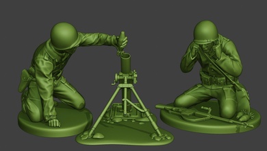 american soldiers ww2 m2 mortar a10 man soldier war miniature figure sculpture military browning worldwarii allies m1918 figurines ears cover scale 3d print model - Mito3D