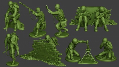 american soldiers ww2 pack a10 3d print model in figurines 3dexport miniature figure man soldier military allies garand cover wall m1 m1918 springfield thompson hero carring wounded 3d print model - Mito3D