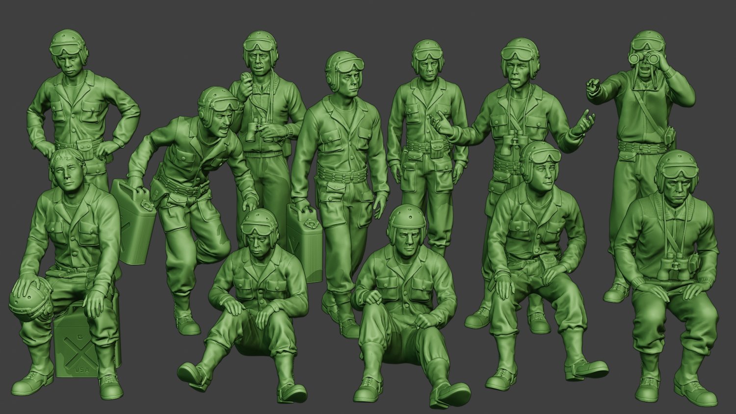 american tank crew ww2 atc1 pack1 3d print model in figurines 3dexport man miniature figurine sculpture figure soldier war action military army warii allies us sherman m1a4 3D print model - Mito3D