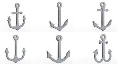 anchor 6in1 set 1 3d model in parts 3dexport logo navy silver sea ship boat yacht ocean adler decorative pendant accessory ancre old game jewellery 3d print model - Mito3D