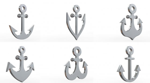 ancre 6in1 ensemble 2 logo modèle marine argent mer navire bateau yacht océan Adler décoratif pendentif accessoire Jeu 3d bijoux 3D print model - Mito3D