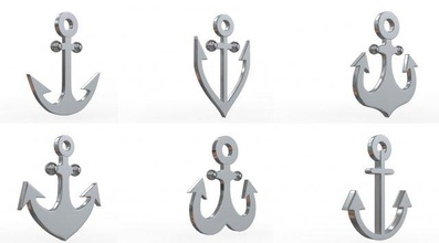 anchor 6in1 set 2 logo model navy silver sea ship boat yacht ocean adler decorative pendant accessory ancre game 3d jewellery jewelry 3d print model - Mito3D