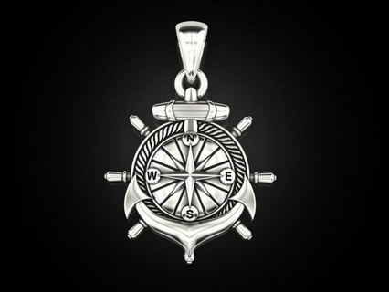 anchor rudder compass pendant pendants sailor jewelry print 3dprinted jewellery printable design jewel golden fashion printabl printing gold prototyping silver man captain 3d print model - Mito3D