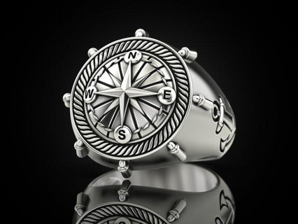 anchor rudder compass ring rings pendant sailor jewelry print 3dprinted jewellery printable design jewel golden fashion printabl printing gold prototyping silver man captain pendants 3d print model - Mito3D