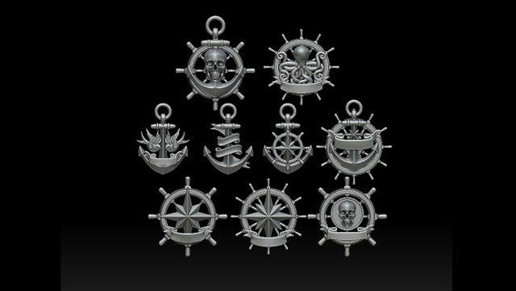 anchors sculpture anchor steering wheel scull skeleton pirate compass octopus squirming squid bird gull martin swallow sea marine ribbon art 3d print model - Mito3D