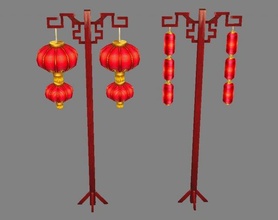 ancient chinee street lamps-festival lantern red lanterns asia year japan celebration light lamp lowpolymodel hand painted paper origami architectural lighting spring festival 3d print model - Mito3D