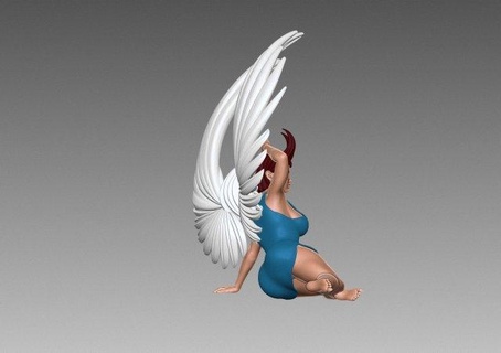 ange femme personnage aile ailes anime dessin animé cheveux robe klaxon zb zbrush fort homme miniatures carrossier art sculptures satana démon 3d print model - Mito3D