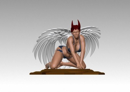 angel woman angels 3d sculpture demon satana statue angelic art wings bodybuilder man zbrush strongman anime hair dress miniatures character 3d print model - Mito3D