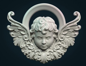 angel cherub bas-relief 3d print model in sculpture 3dexport wings feather air fly sky haven creature decoration pendant scrollwork scrolls baroque child ornate relief bas-releif 3d print model - Mito3D
