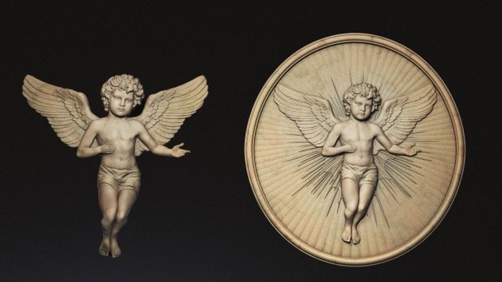 angel cupid relief 02 3d print model in figurines 3dexport religion religious jewelry jesus christian catholic cnc sculptures bust statue medalion badges coins pendants mary miniatures 3d print model - Mito3D