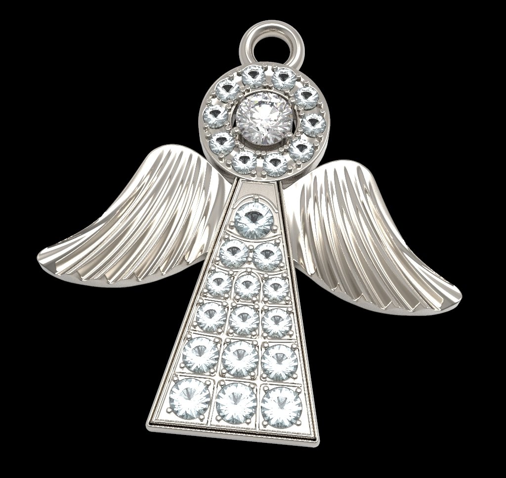 angel pendant white diamonds gold jewelry silver 3D print model - Mito3D