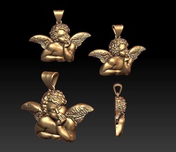 angel pendant 3d print model in pendants 3dexport cupid boy cute child heart love bow wings feathers girl cherub querubin angels valentine arrow jewelry jewellery 3d print model - Mito3D