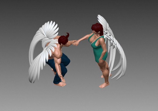 angeli donna carattere angelo ala Ali anime cartone animato capelli vestito corno zb zbrush forte uomo miniature bodybuilder arte sculture satana demone 3D print model - Mito3D