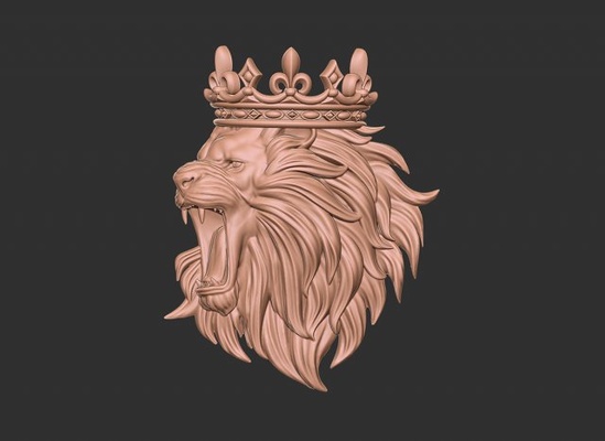 angry lion crown 2 3d print model in pendants 3dexport bas relief head hair wild giant dangerous mesh king wildlife mouth jewelry jewellery prince 3d print model - Mito3D