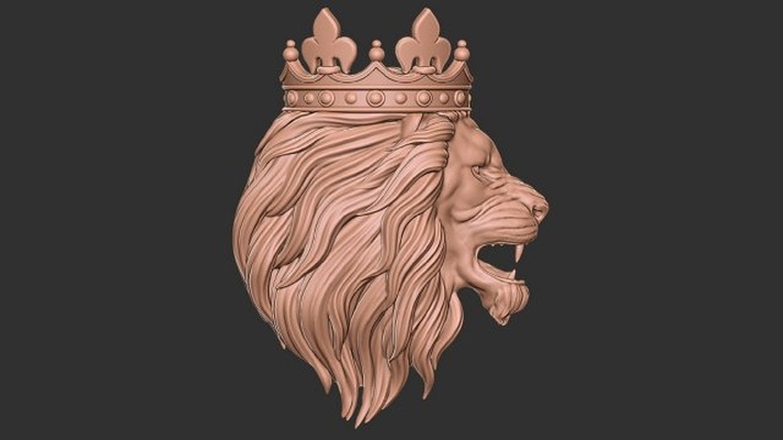 angry lion crown pendant 3d print model in pendants 3dexport bas relief head wild giant dangerous mesh king wildlife jewelry jewellery roar 3d print model - Mito3D