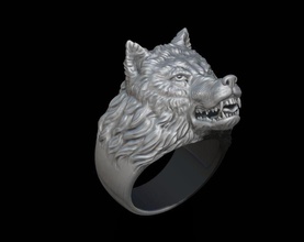 angry wolf ring 3d print model in rings 3dexport jewellery pendant gold angrywolf jewel nature head obj rhino men apparel high poly mesh 14k 585 750 cad 3d print model - Mito3D