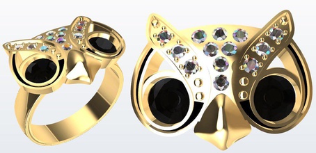 anillo buho dama 3d impresión modelo in anillos 3dexport oro plata esmeralda diamante rubí especial animal naturaleza kingdon único amor 3d print model - Mito3D
