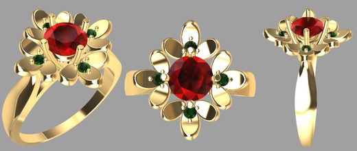 anillo flor petalos ouro de prata anel pedra diamante esmeralda casamento noiva amor o sonho único exclusiva 3d print model - Mito3D