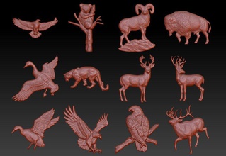 animals barelief pack 3d print model in rings 3dexport bear bearded bunny deer dog duck eagle figurines fowl geese miniatures panther panthere puma rabbit raccoon rooster seagull teddy tiger 3d print model - Mito3D
