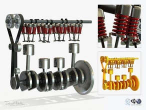animated engine parts 4t pbr 3d model in machines 3dexport power car vehicle animation work belt fuel rotation gear spark plug cylinder spring motor 3d print model - Mito3D