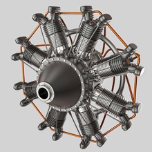 animated radial engine 3d model in parts 3dexport cylinder aircraft vintage airplanes rotary war world diesel motor piston mechanic propeller vray aeroplane 3d print model - Mito3D
