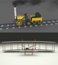 animated rocket locomotive wright flyer pack stephenson carriage steam coal smoke rigged engine train transport brothers plane antique blender 3d print model - Mito3D