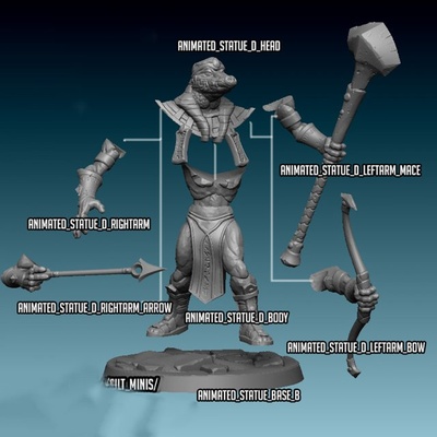 animated statue d miniatures ready to print 3d model in sculpture 3dexport animated-statue ancient dragons dungeons giant modular undead tabletop wargame dd pathfinder construct bestiary cultminis surge power jen 3d print model - Mito3D