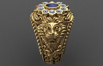 antique gents men lion ring gold jewelry silver cnc jewel jewellery diamond 3dprint diamondring printable rings indian gentsring stone navratan tiger animal 3d print model - Mito3D