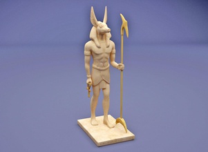anubis head jackal holding ankh was-sceptre ancient art deity egypt egyptian guardian history mummification sculpture sculptures statue 3d print model - Mito3D