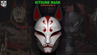 aragami 2 maske kitsune halloween cosplay 3d drucken modell spielzeuge 3dexport bstar3dprint kostüm schatten samurai hannya oni kitsunemaske masken japanisch spiele 3d print model - Mito3D