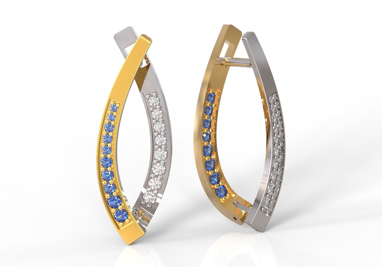 arc earring gems long double earrings gem 3D print model - Mito3D