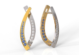 arc earring gems long double earrings gem 3d print model - Mito3D