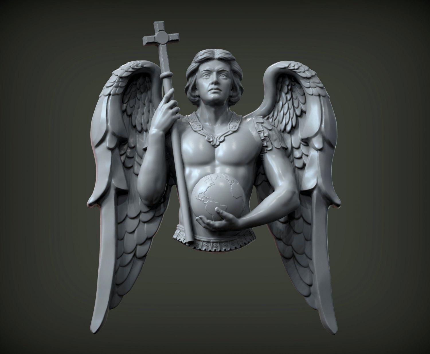 baş melek michael 3d yazdır model in heykel 3dexport lucifer bas rahatlama kanatlar aziz personel küre katolik hıristiyan şeytan yılan mızrak mühür sanat 3D print model - Mito3D