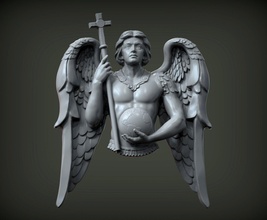 baş melek Michael 3d Yazdır model Lucifer bas Rahatlama kanatlar aziz Personel küre Katolik Hıristiyan şeytan yılan mızrak mühür Sanat 3d print model - Mito3D