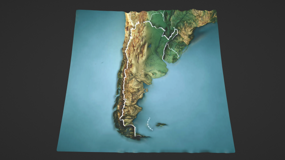 Arjantin harita topografya 3d model manzaralar manzara arazi ülke Rahatlama coğrafya kıta dağ Dünya topo yükseklik Atlas 3d print model - Mito3D