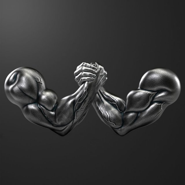arm-wrestling two metal hands holding pendants arm wrestling muscles hand armwrestling cnc figurine strongman 3D print model - Mito3D