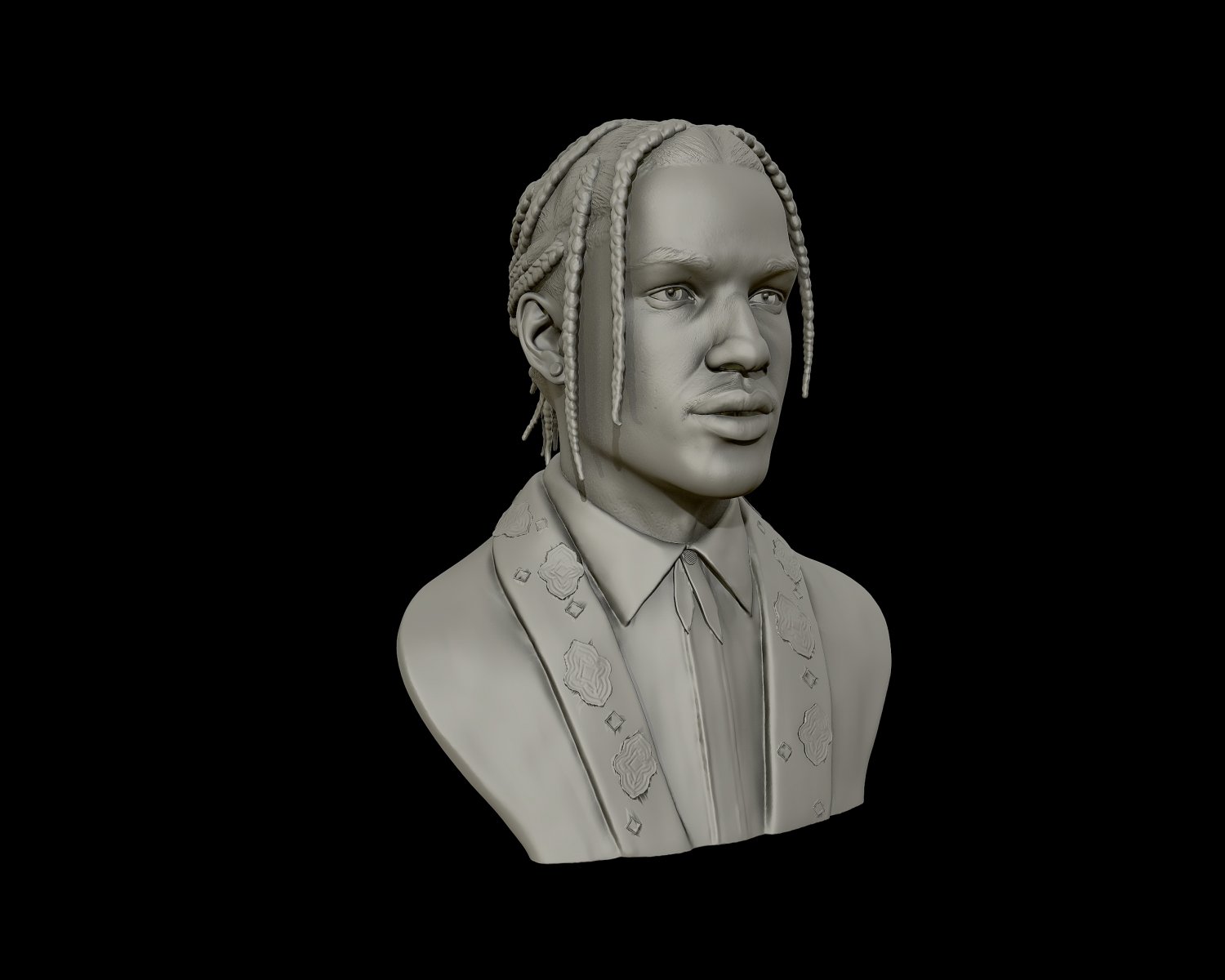 asap rocky portrait sculpture 3d print model bust man statue head face male rap rapper art sculptures 3D print model - Mito3D