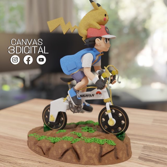 Asche Pikachu Pokémon Monster Kreaturen Pokeball pokemon go Anime charizard charmander Biker Fahrrad 3D print model - Mito3D