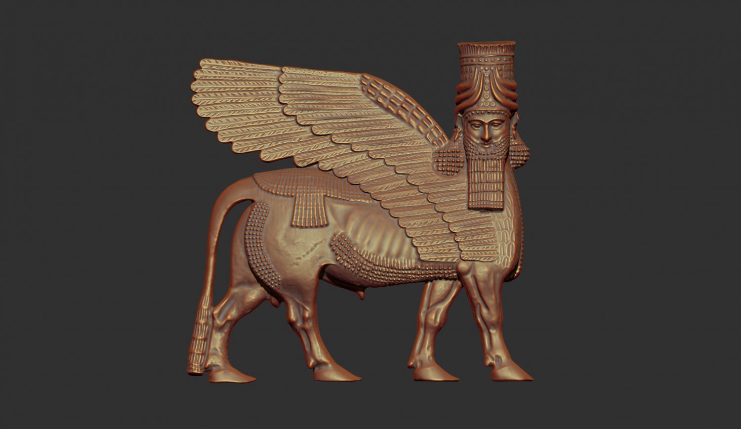 assírio humano encabeçado alado touro 3d impressão modelo in escultura 3dexport filmes documentário estátuas histórico historiado antigo velho cultura história sumério lamma lamassu 3D print model - Mito3D