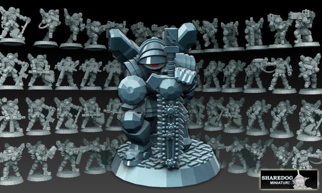 chevalier astro mégapack 3d impression modèle in figurines 3dexport sharedog partagéogminiatures infanterie marteau guerre 40k militaire rpg table jeu nécromonde scifi astronaute garde impériale shadowrun cyberpunk droptroops élyséen 3D print model - Mito3D