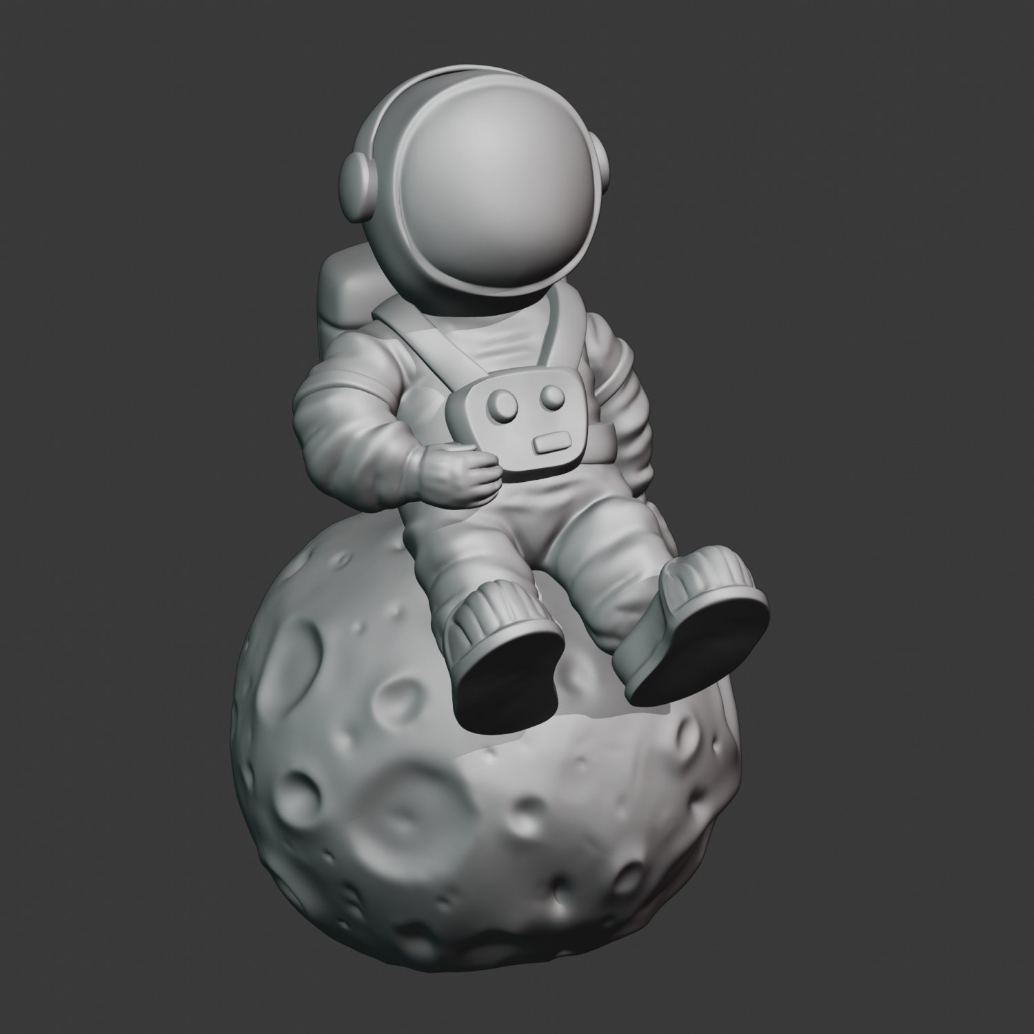 Astronaut Sitzung Mond druckbar Modell frei Kosmonaut Chibi Zahl geformt Platz Sterne Planet 3D print model - Mito3D