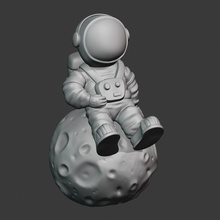 astronauta sentado Luna imprimible modelo gratis cosmonauta chibi figura esculpido espacio estrellas planeta 3d print model - Mito3D