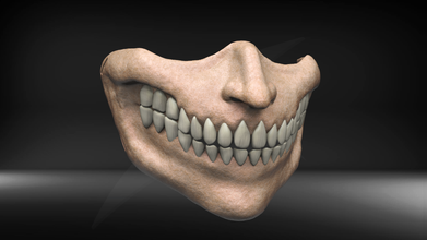 agresor máscara 3d impresión modelo in monstruos criaturas 3dexport dientes mandíbula horror boca demonio zombi criatura titán ataque eren mascarilla covid19 coronavirus moda cosplay airsoft 3d print model - Mito3D